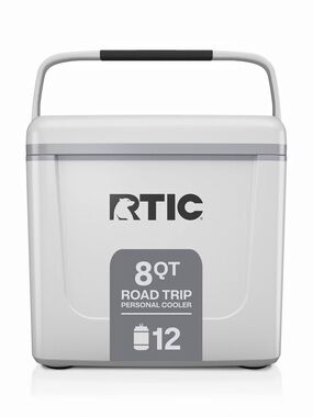 RTIC Road Trip Personal Cooler, 8 QT, 12 Can Hard-Sided Cooler, White & Grey